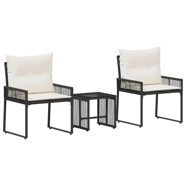 Begränsat antal vidaXL Utemöbelset med kudde 7 pcs Svart och krämvit konstrotting