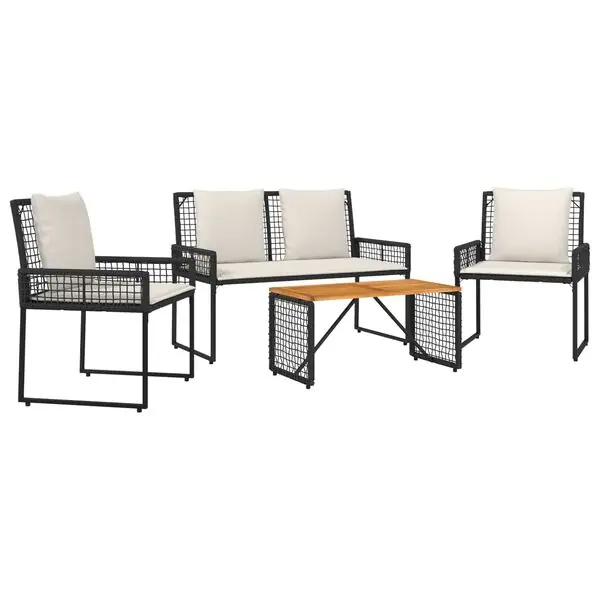 vidaXL Utemöbelset med kudde 4 pcs Svart och krämvit Lågt pris