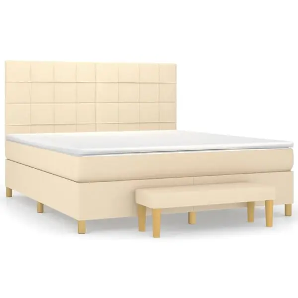 vidaXL Ramsäng med madrass gräddvit 180x200 cm tyg Billigare