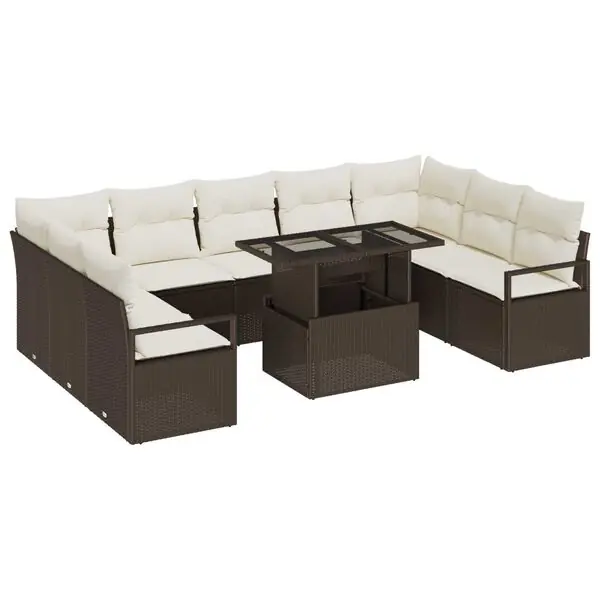 vidaXL Trädgårdsoffset med lagring 10 pcs Brun Poly rattan Fynd