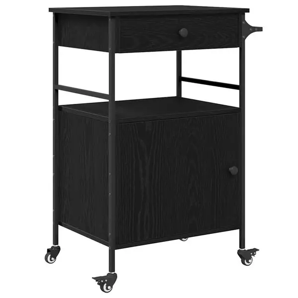 vidaXL Köksvagn Svart Ek 56 x 43 x 89,5 cm Konstruerat trä Köp nu