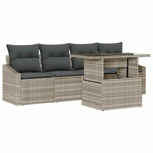 vidaXL Trädgårdsoffset med lagring 5 pcs Ljusgrå Poly rattan Sista chansen