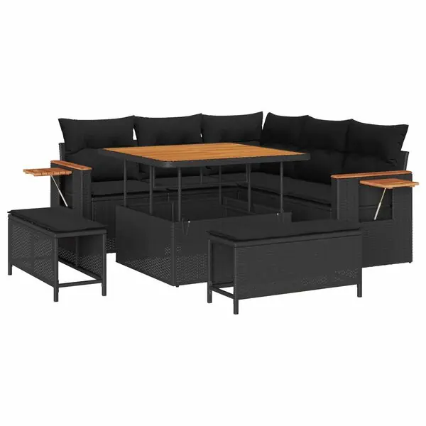 vidaXL Trädgårdsoffset 8 pcs Svart Poly Rattan och Pulverlackerad Stål Endast denna vecka
