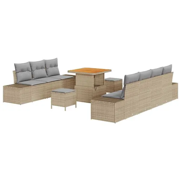 Billig vidaXL Trädgårdsoffset med kudde med lagring 10 pcs Beige Poly rattan