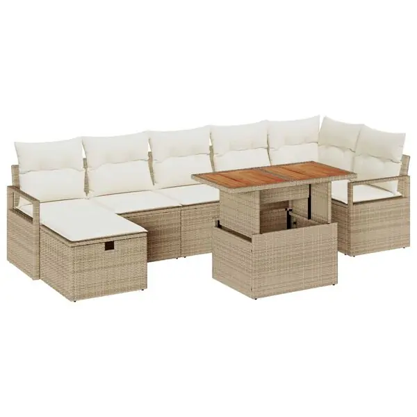 vidaXL Trädgårdsoffset 8 pcs Beige konstrotting Utförsäljning