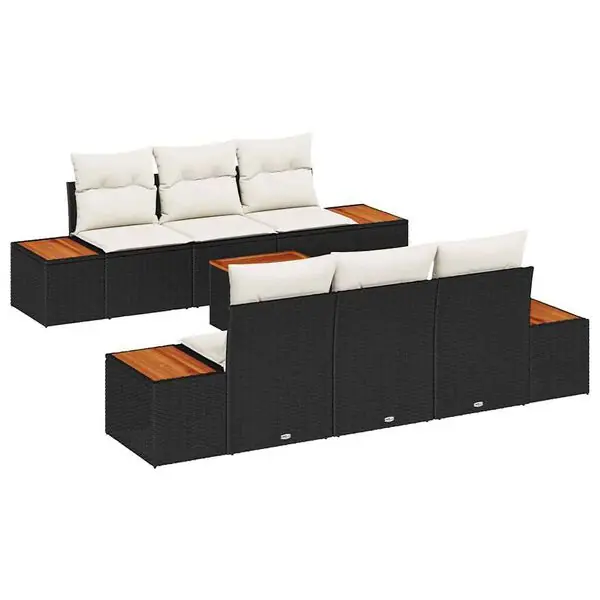 vidaXL Trädgårdsoffset med lagring 7 pcs Svart Poly rattan Reapris