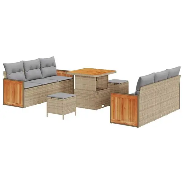 Fri frakt vidaXL Trädgårdsoffset med kudde 9 pcs Beige och Ljusgrå