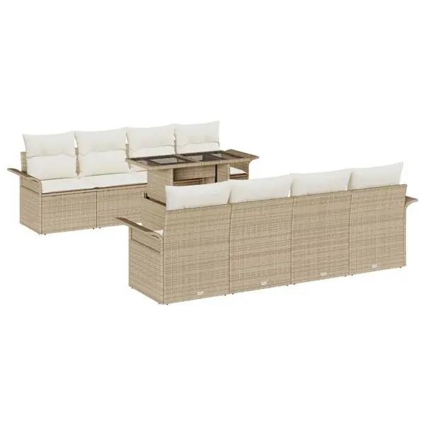 vidaXL Trädgårdsoffset med kudde med lagring 9 pcs Beige Poly Rattan Köp online