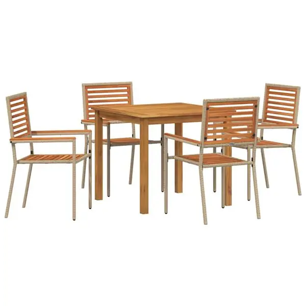 Kampanj vidaXL Trädgårdsmöbelset 5 pcs Beige Massivt Akaciaträ