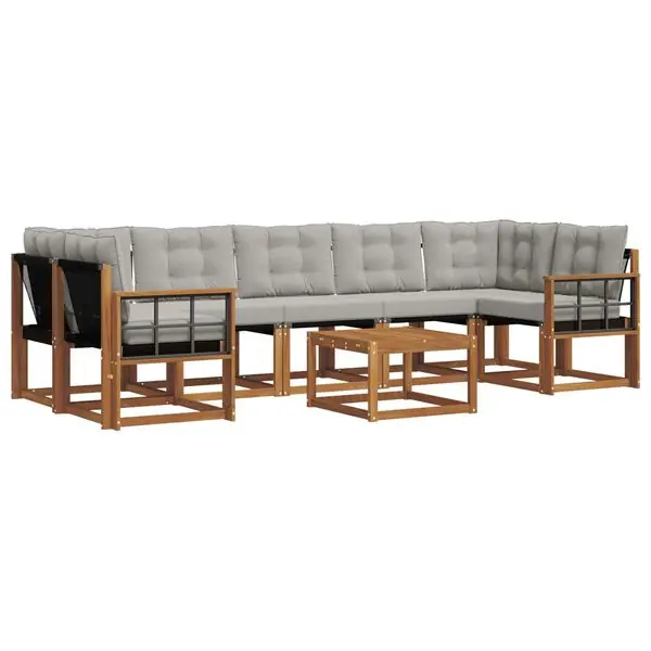 Outlet vidaXL Utomhussoffset med kudde 8 pcs Naturlig och Ljus Grå