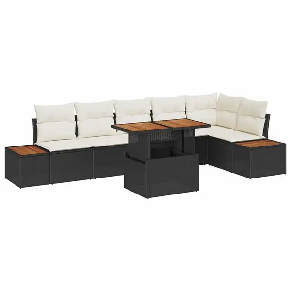 Populärt val vidaXL Trädgårdsmöbelset med kudde 7 pcs Svart och beige