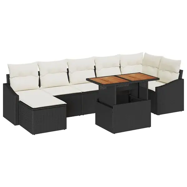 vidaXL Trädgårdsmöbelset med kudde 8 pcs Svart och kräm Extra rabatt