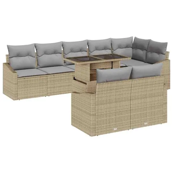 vidaXL Trädgårdsoffset med kudde 9 pcs Beige och Ljusgrå konstrotting Utförsäljning