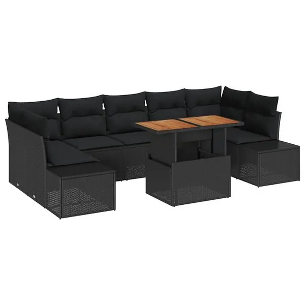 Lågt pris vidaXL Trädgårdsmöbelset med kudde 8 pcs Svart och Brunt
