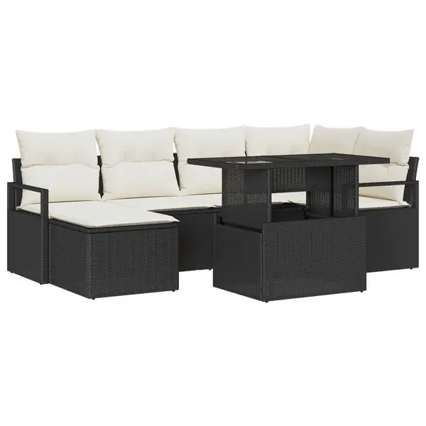 vidaXL Trädgårdsoffset med lagring 7 pcs Svart Poly rattan Beställ idag