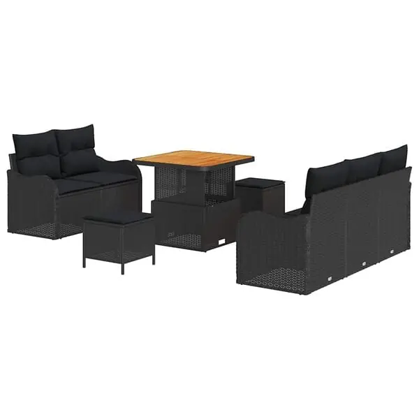 Billig vidaXL Trädgårdsoffset med kudde 8 pcs Svart konstrotting