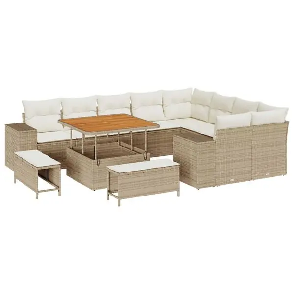 Utförsäljning vidaXL Trädgårdsoffset med kudde 12 pcs Beige och gräddfärgad
