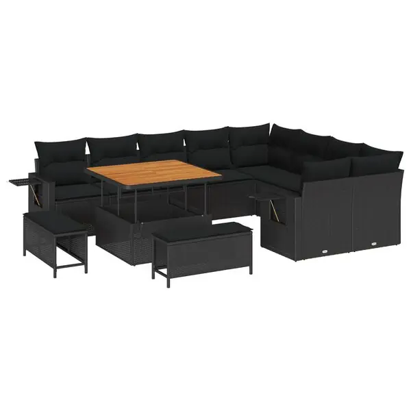 Outlet vidaXL Trädgårdsoffset med kudde 13 pcs Svart konstrotting