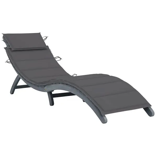 I lager vidaXL Solsäng med dyna grå massivt akaciaträ