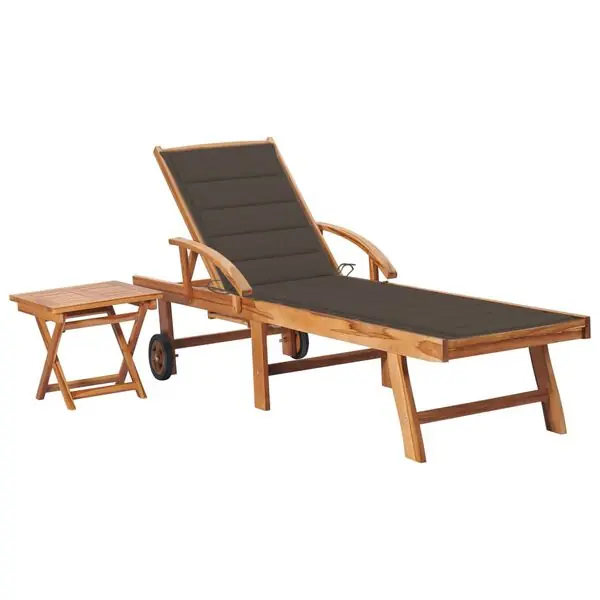 Snabb leverans vidaXL Solsäng med bord och dyna massiv teak