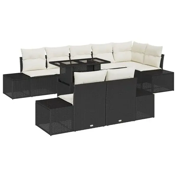vidaXL Trädgårdsoffset med lagring 9 pcs Svart Poly rattan Nyhet