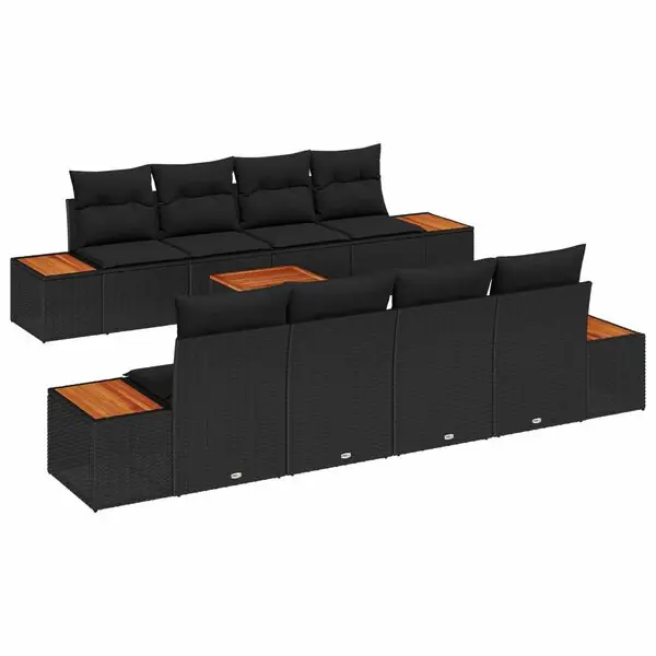 vidaXL Trädgårdsoffset med kudde med lagring 9 pcs Svart Poly rattan Snabb leverans