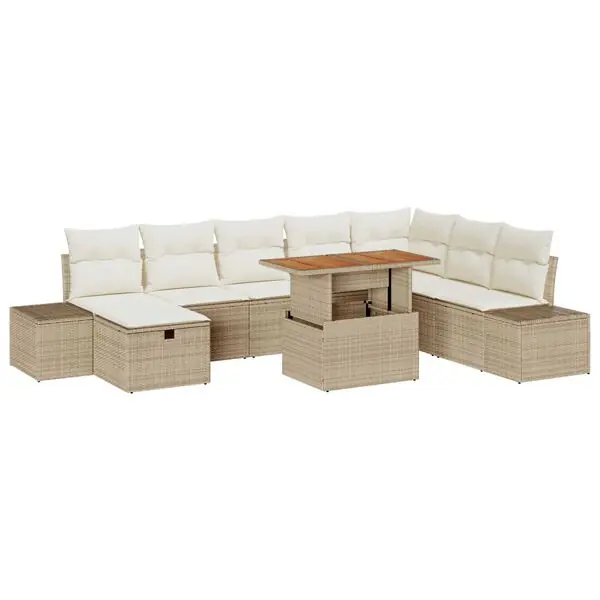 vidaXL Trädgårdsoffset med kudde med lagring 9 pcs Beige konstrotting Sista chansen