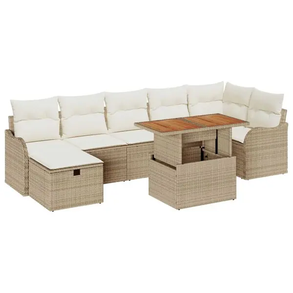 Erbjudandepris vidaXL Trädgårdsoffset med kudde med lagring 8 pcs Beige konstrotting