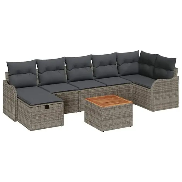 Fri frakt vidaXL Trädgårdsoffset med kudde med lagring 8 pcs Grå Poly rattan