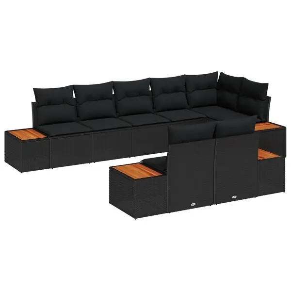 Handla nu vidaXL Trädgårdsoffset med kudde 8 pcs Svart Poly rattan