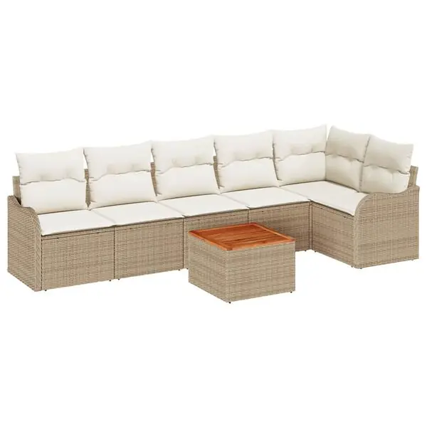 vidaXL Trädgårdsoffset 7 pcs Beige och gräddfärgad konstrotting Populär