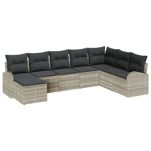 Reapris vidaXL Trädgårdsoffset med kudde 8 pcs Ljusgrå Poly rattan