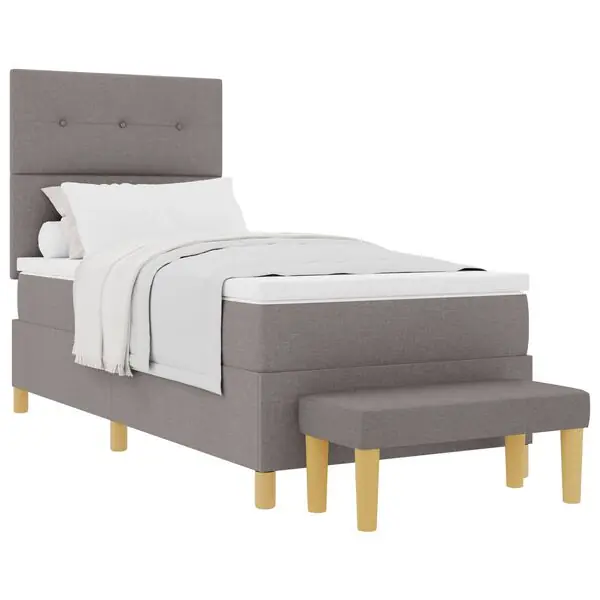 Billig vidaXL Bäddfjäder med huvudgavel Taupe 190 x 90 cm tyg