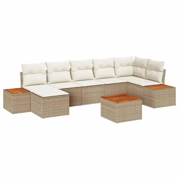 vidaXL Trädgårdsoffset 8 pcs Beige och gräddfärgad Polyrattan Begränsad tid