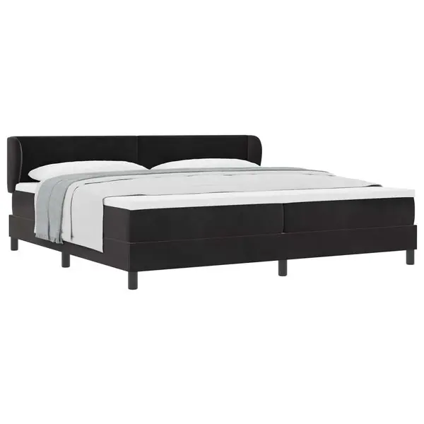 vidaXL Bäddfjäder med madrass med huvudgavel Svart 200 x 200 cm Sammet Snabb frakt