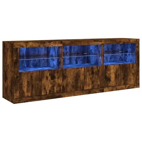 vidaXL Skänk med LED-belysning rökfärgad ek 181,5x37x67 cm Fynd