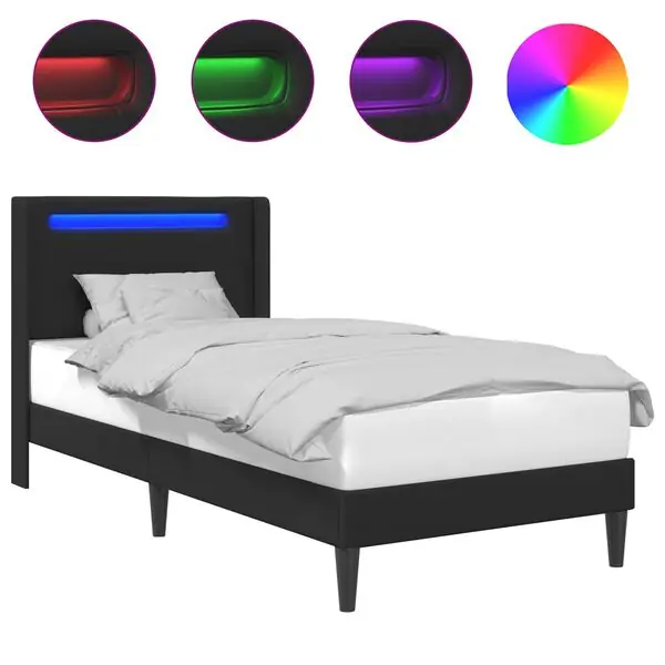 Bästa pris vidaXL Sängram med LED-ljusslingor Svart 90 x 190 cm Konstläder