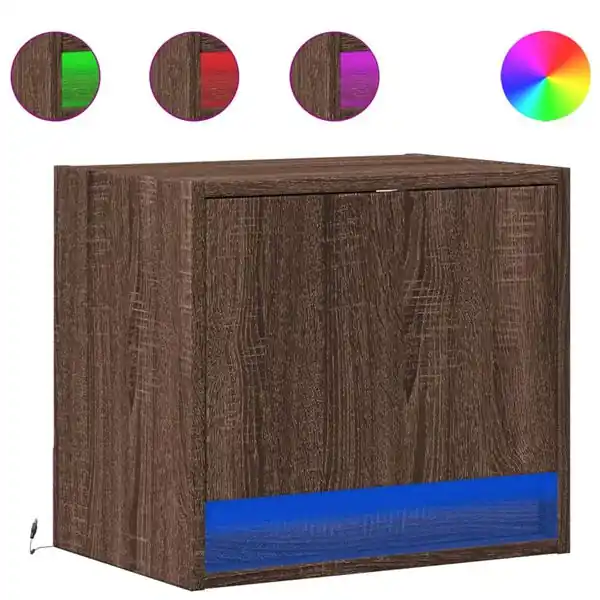 vidaXL Väggmonterade sängbord med LED-lampor 2 st brun ek Trygg betalning