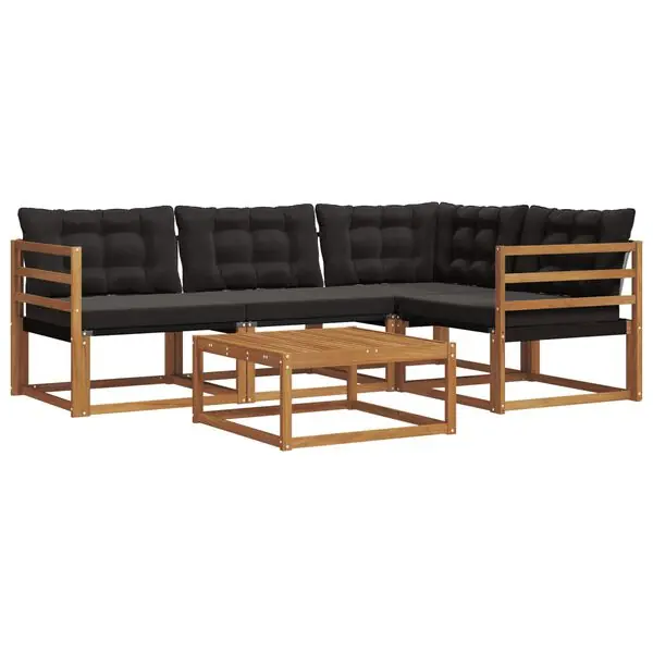 Billig vidaXL Utomhussoffset med kudde 5 pcs Naturlig och svart