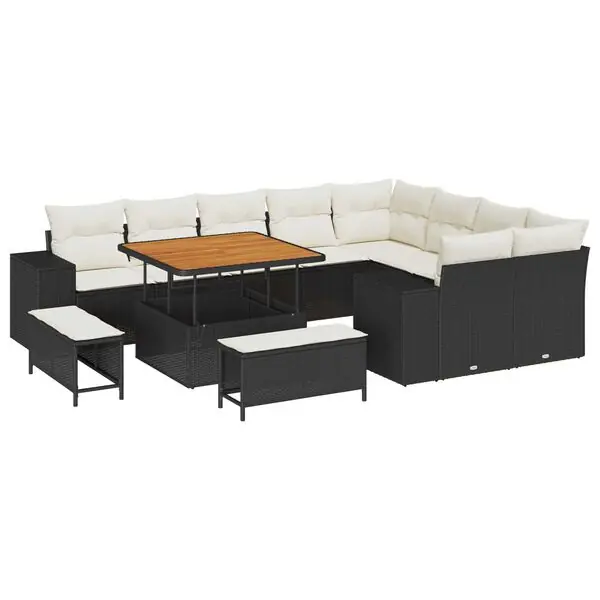 vidaXL Trädgårdsoffset med kudde 12 pcs Svart konstrotting Kundfavorit