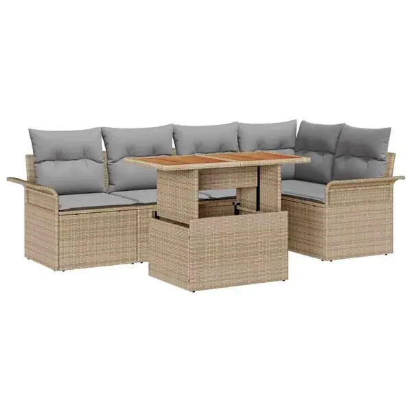 vidaXL Trädgårdsoffset med kudde 6 pcs beige och ljusgrå Snabb frakt