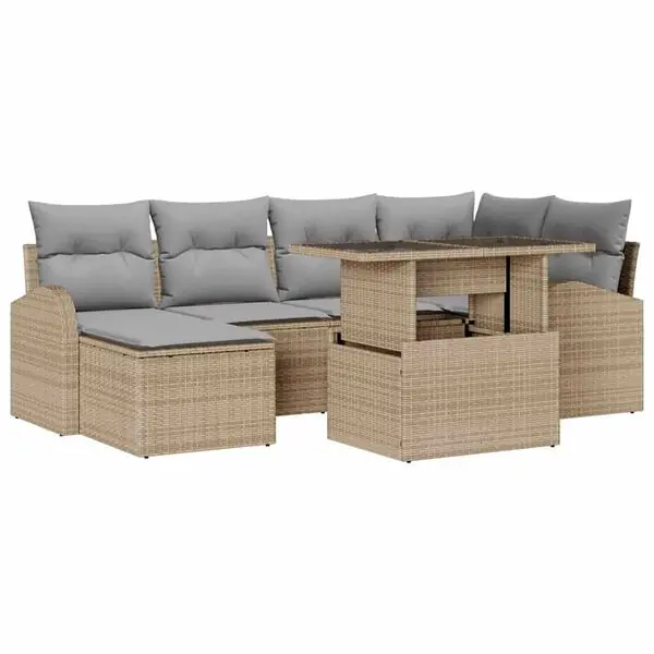 vidaXL Trädgårdsoffset med lagring 7 pcs Beige Poly rattan Expressleverans