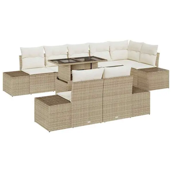 Erbjudandepris vidaXL Trädgårdsoffset med lagring 9 pcs Beige Poly rattan