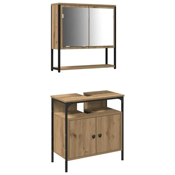 vidaXL Badrumsmöbelset med hylla med dörr 2 pcs Brun Konstruerat trä Rabatt