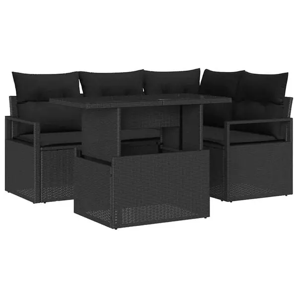 Begränsad tid vidaXL Trädgårdsoffset med kudde 5 pcs Svart konstrotting