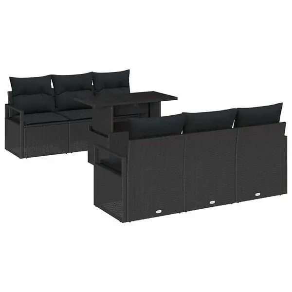 Endast denna vecka vidaXL Trädgårdsoffset med lagring med kudde 7 pcs Svart konstrotting
