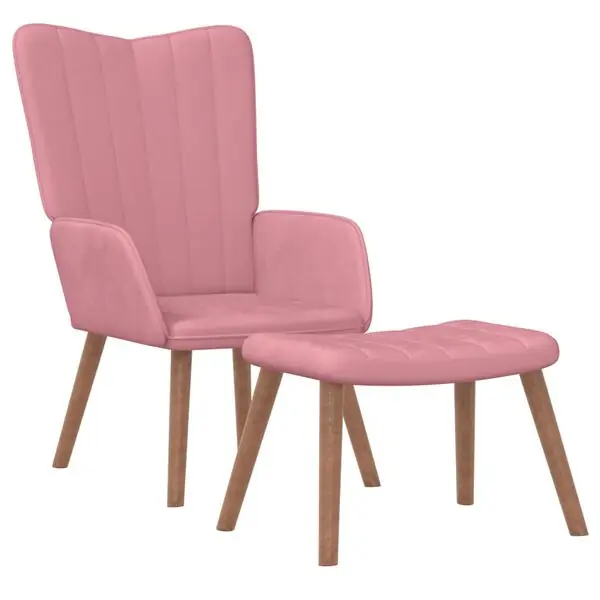vidaXL Vilstol med fotpall rosa sammet Sista chansen