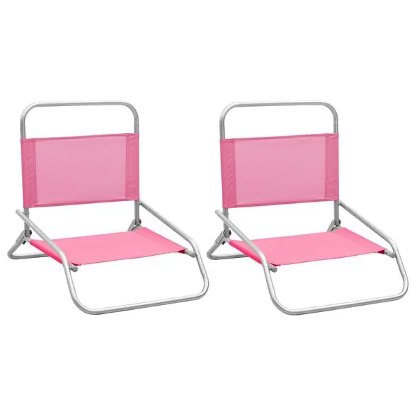 vidaXL Hopfällbara strandstolar 2 st rosa tyg Premium
