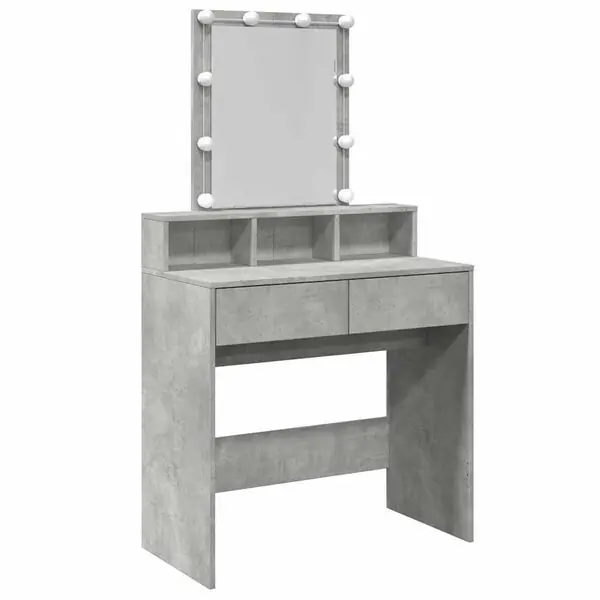 vidaXL Sminkbord med LED betonggrå 80x41x144,5 cm Extra rabatt
