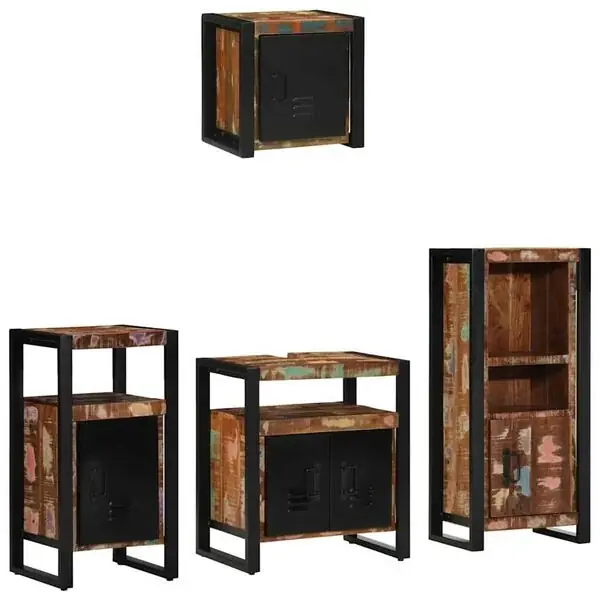 vidaXL Badrumsmöbelset 4 pcs Flerfärgad och Svart Solid återvunnen trä Rabatt